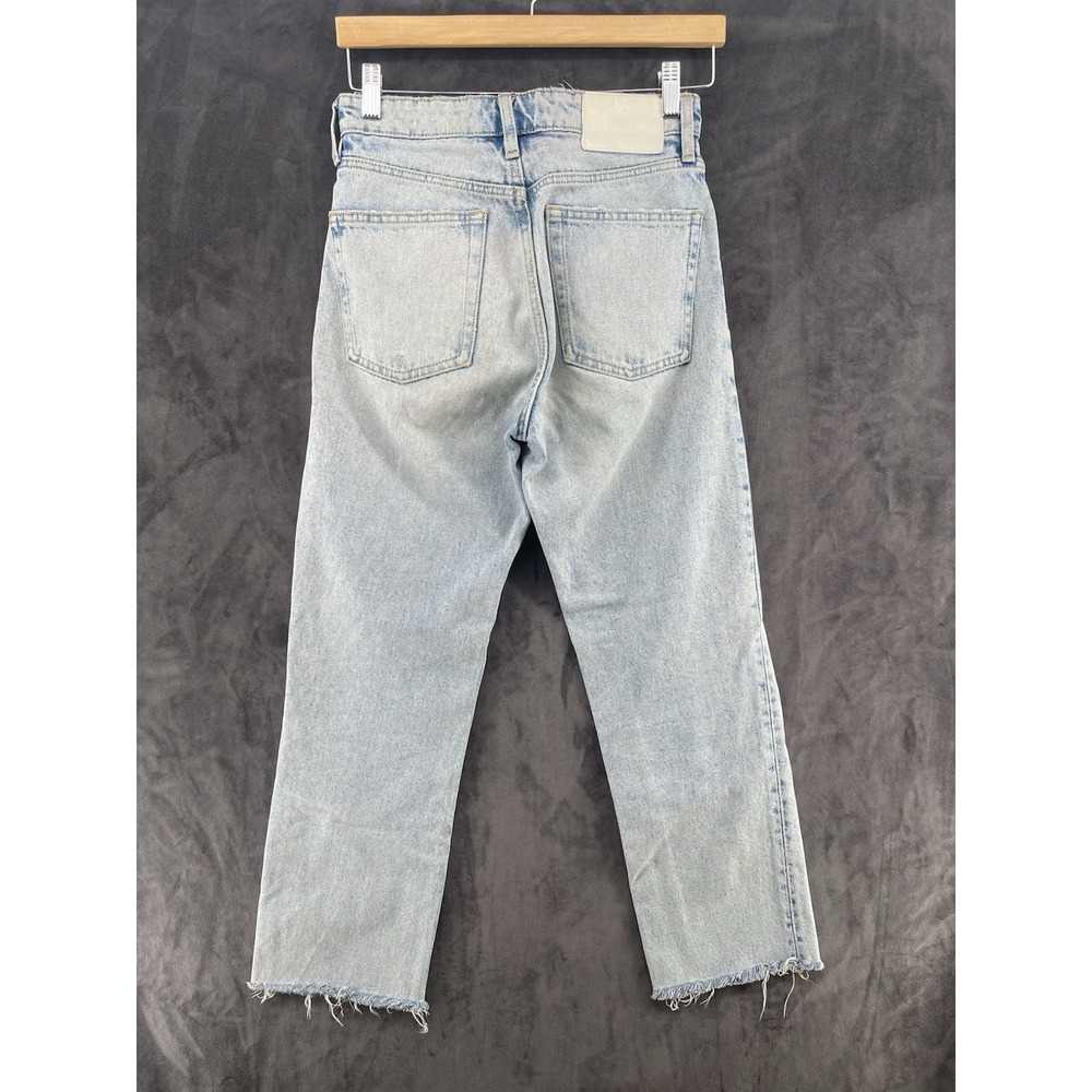 Zara Women's Light Wash Cropped Straight Leg Jeans Raw Hem Distressed Size 2 - Picture 2 of 9